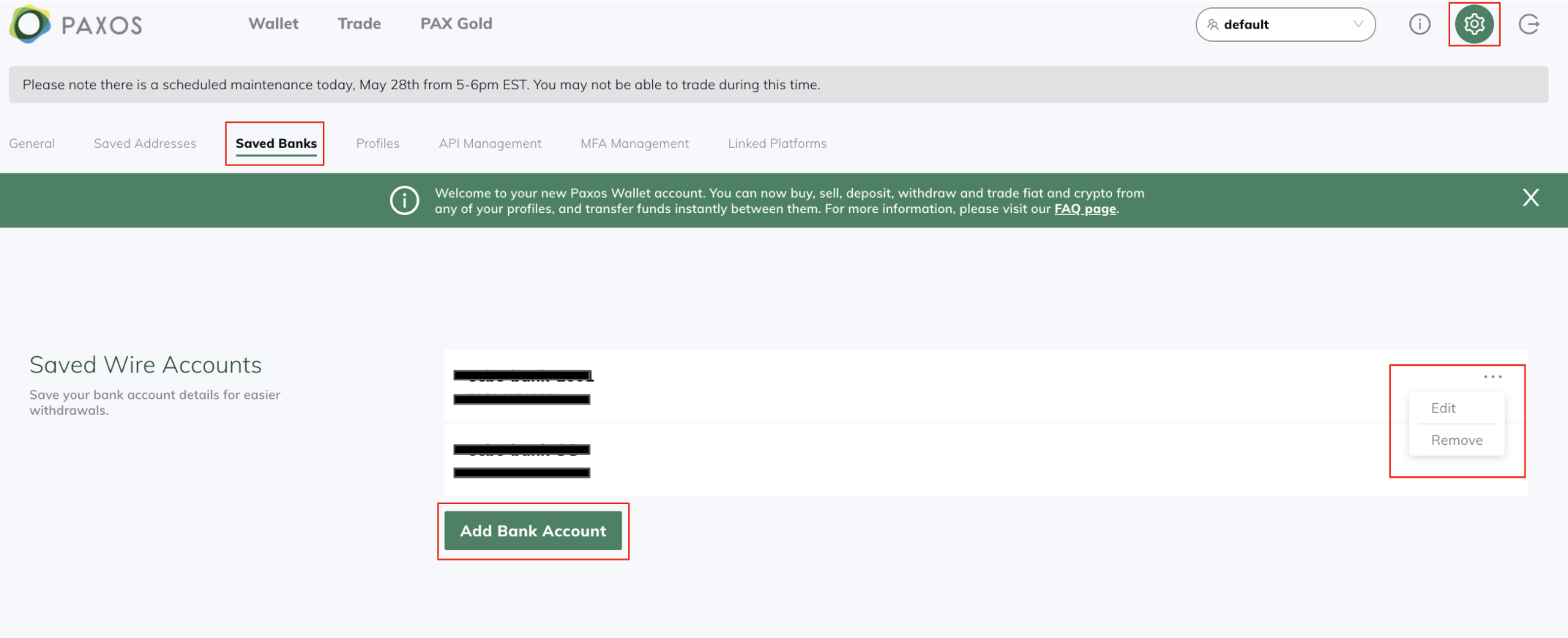 Managing Saved Wallet Addresses and Bank Accounts – Paxos